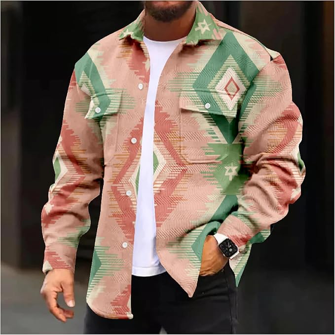Mens Retro Aztec Ethnic Print Shirt Jacket 15