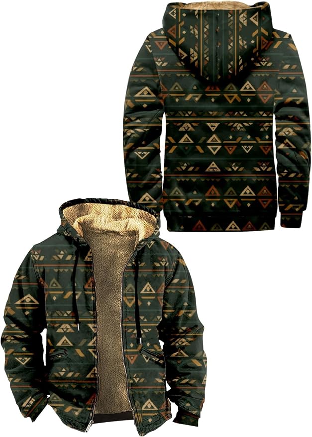 Retro Aztec Print Fleece Hooded Jacket 10