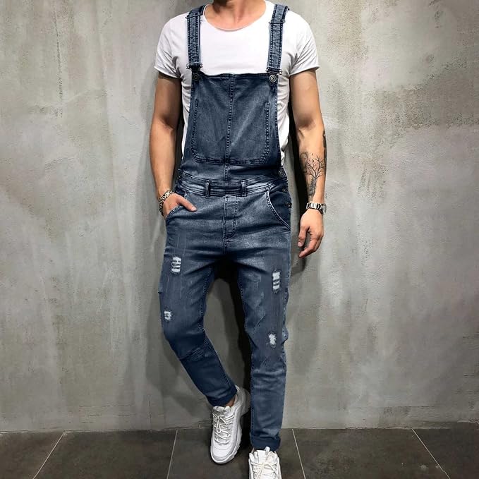 14#slim Fit Suspenders Overalls-blue
