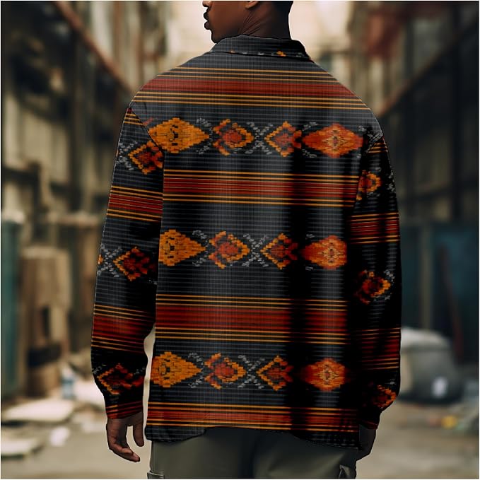 Mens Retro Aztec Ethnic Print Shirt Jacket 11