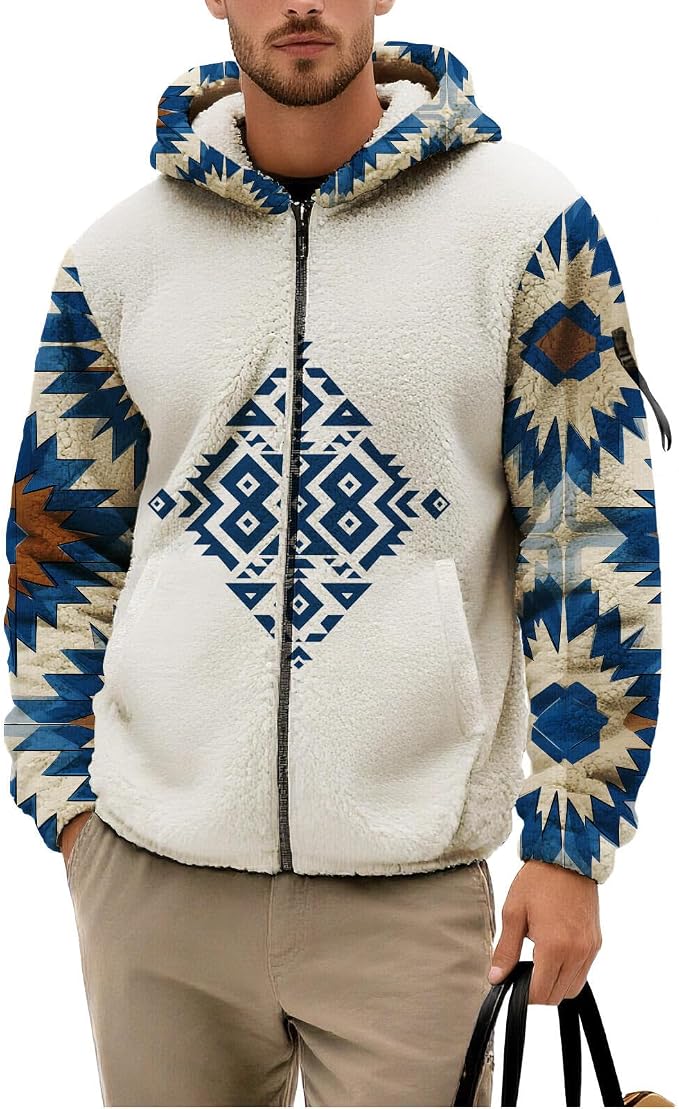Mens Aztec Print Fleece Hoodie 02