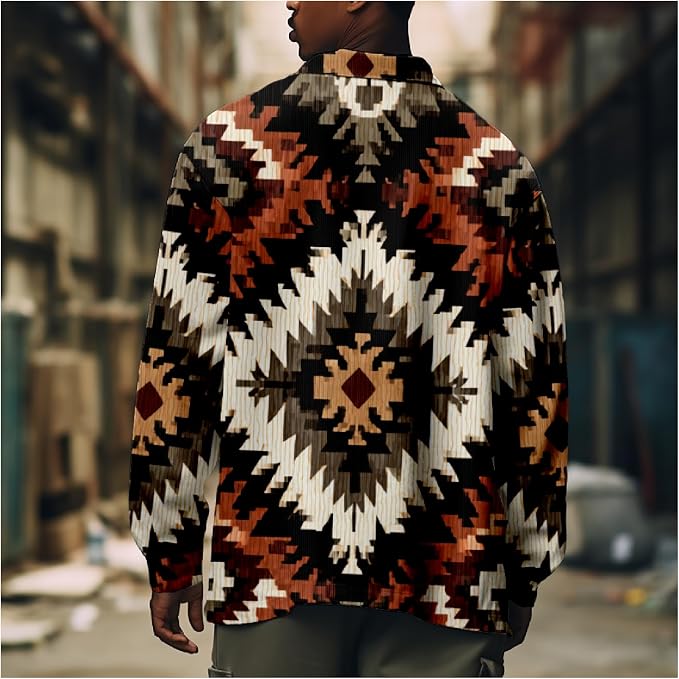 Mens Retro Aztec Ethnic Print Shirt Jacket 05