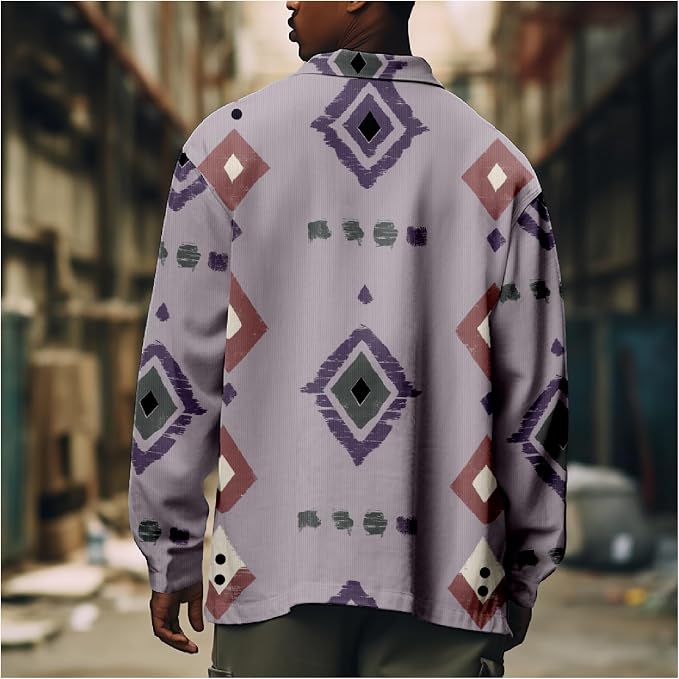 Mens Retro Aztec Ethnic Print Shirt Jacket 19