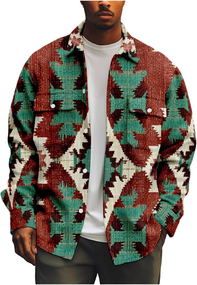 Mens Retro Aztec Ethnic Print Shirt Jacket 04