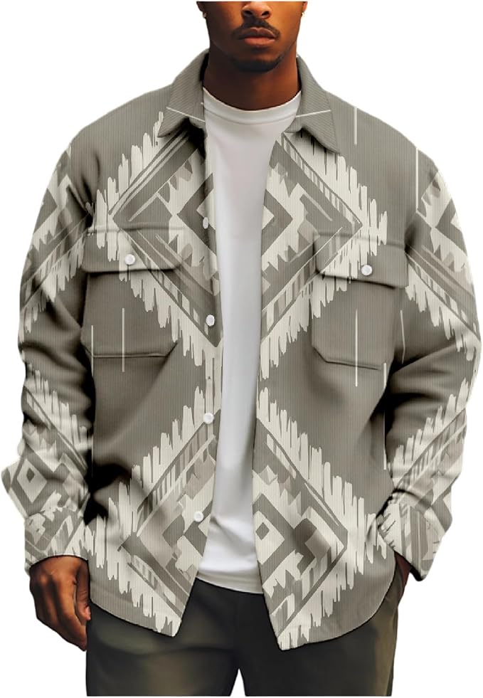 Mens Retro Aztec Ethnic Print Shirt Jacket 18