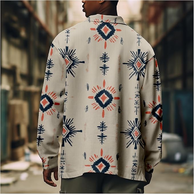 Mens Retro Aztec Ethnic Print Shirt Jacket 14