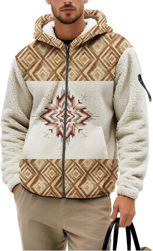 Mens Aztec Print Fleece Hoodie 01