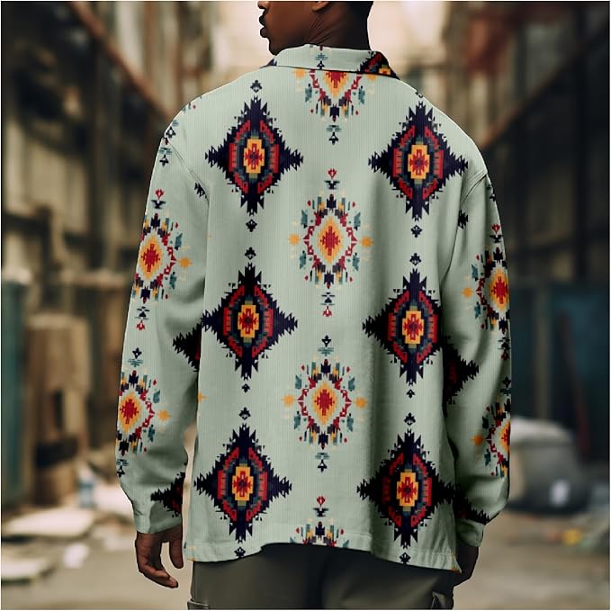 Mens Retro Aztec Ethnic Print Shirt Jacket 03