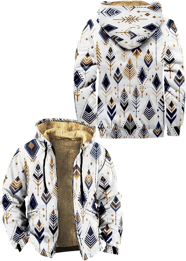 Retro Aztec Print Fleece Hooded Jacket 18