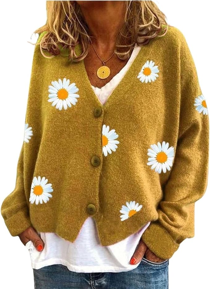 Daisy Floral Print Sweater Cardigan 02