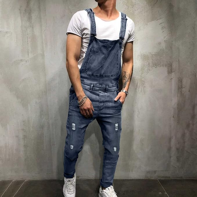 14#slim Fit Suspenders Overalls-blue