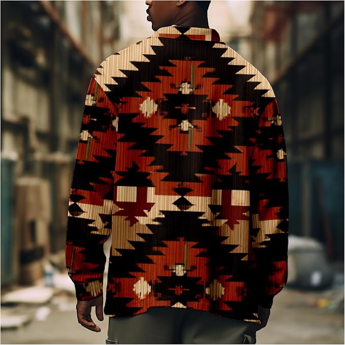 Mens Retro Aztec Ethnic Print Shirt Jacket 10