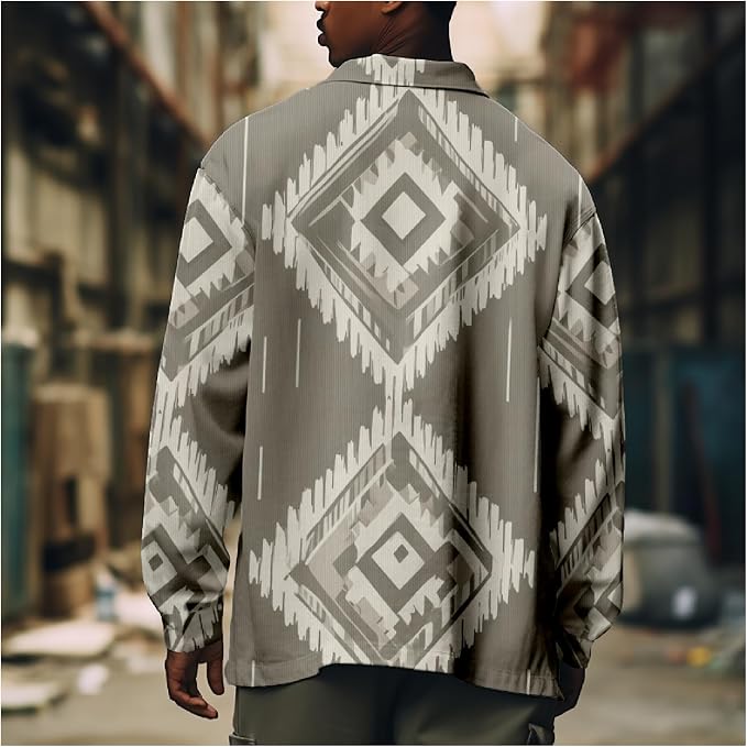 Mens Retro Aztec Ethnic Print Shirt Jacket 18
