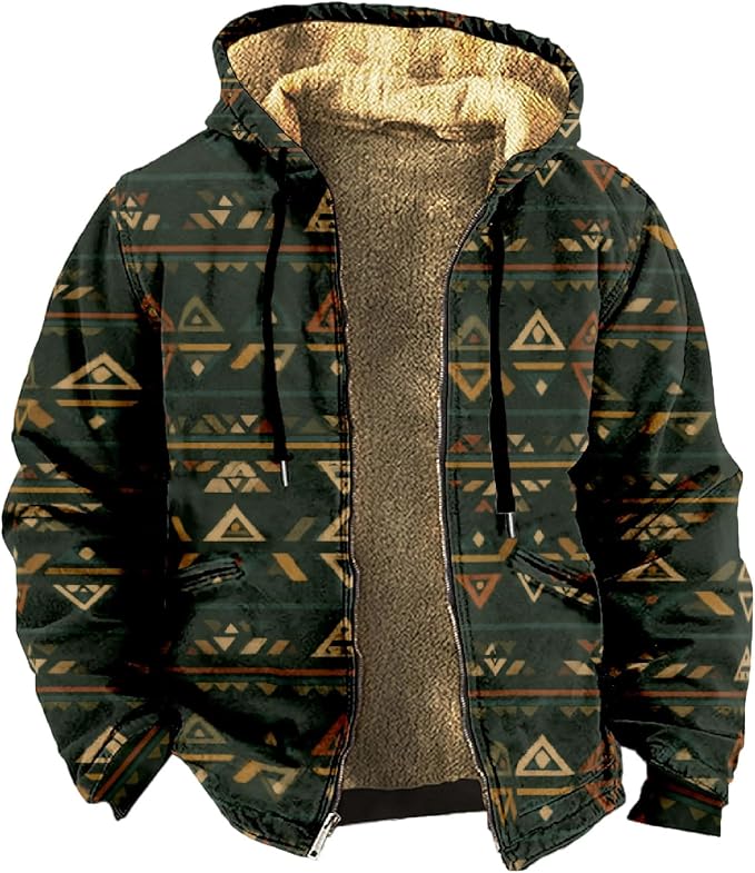 Retro Aztec Print Fleece Hooded Jacket 10