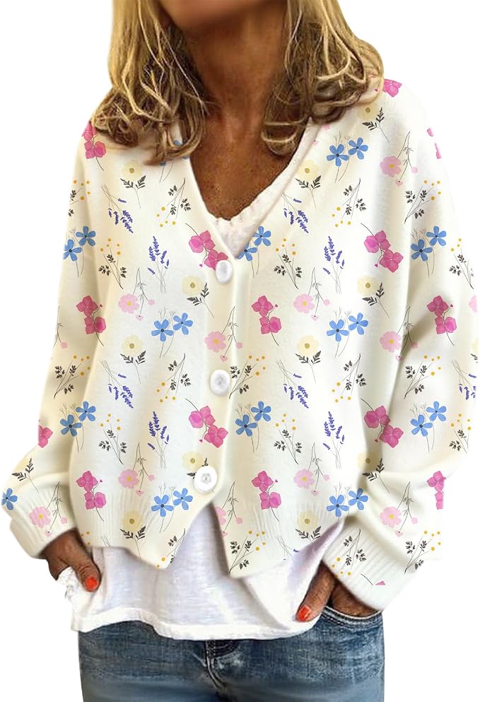 Womens Loose V-neck Cropped Cardigan 03