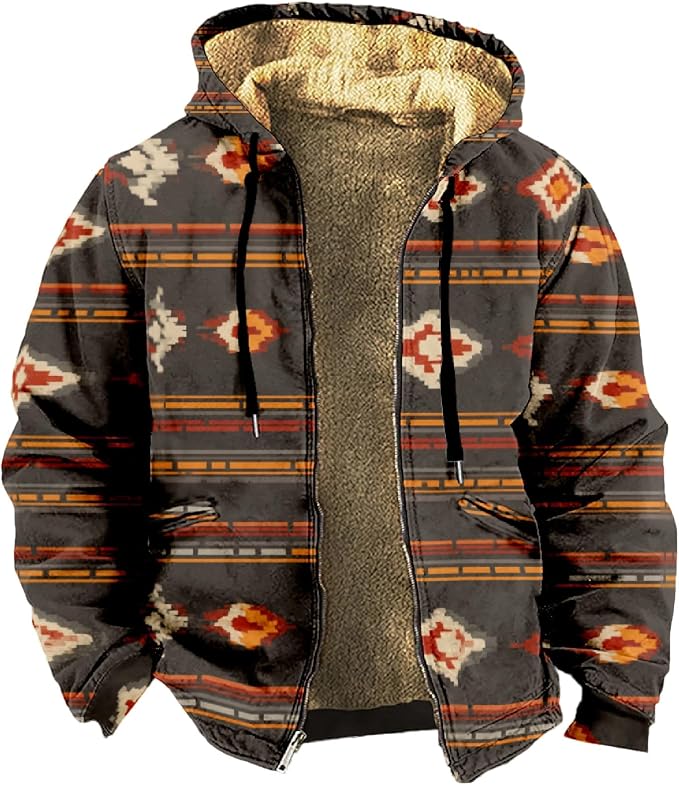 Retro Aztec Print Fleece Hooded Jacket 20