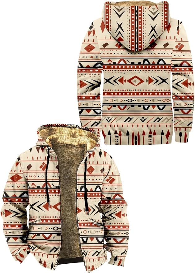 Retro Aztec Print Fleece Hooded Jacket 19
