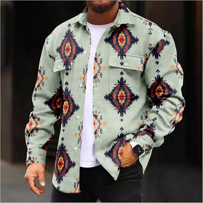 Mens Retro Aztec Ethnic Print Shirt Jacket 03