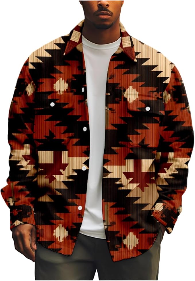 Mens Retro Aztec Ethnic Print Shirt Jacket 10