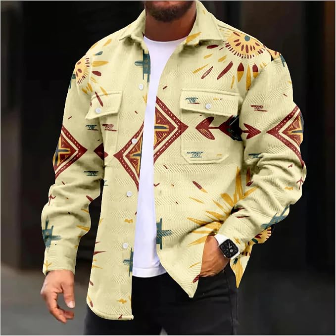 Mens Retro Aztec Ethnic Print Shirt Jacket 17