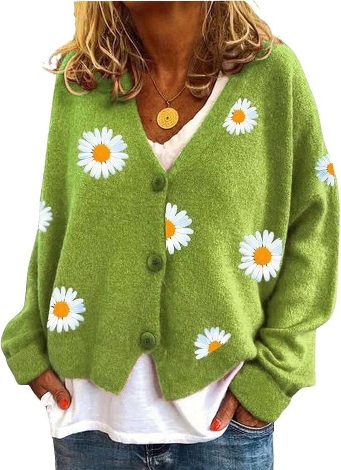 Daisy Floral Print Sweater Cardigan 01
