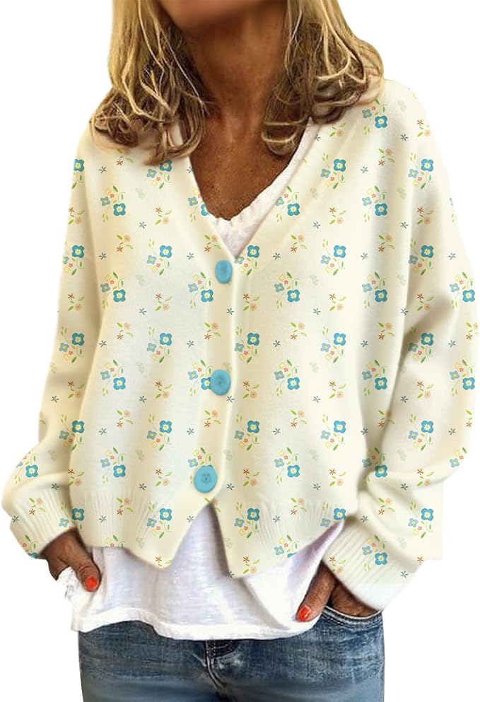 Womens Loose V-neck Cropped Cardigan 08