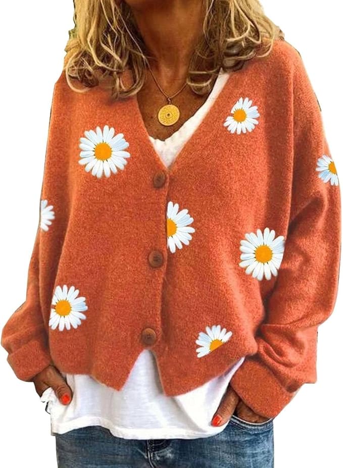 Daisy Floral Print Sweater Cardigan 05