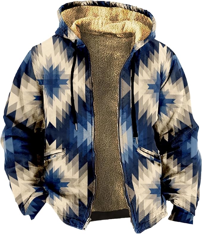 Retro Aztec Print Fleece Hooded Jacket 17