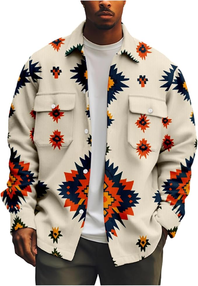 Mens Retro Aztec Ethnic Print Shirt Jacket 13