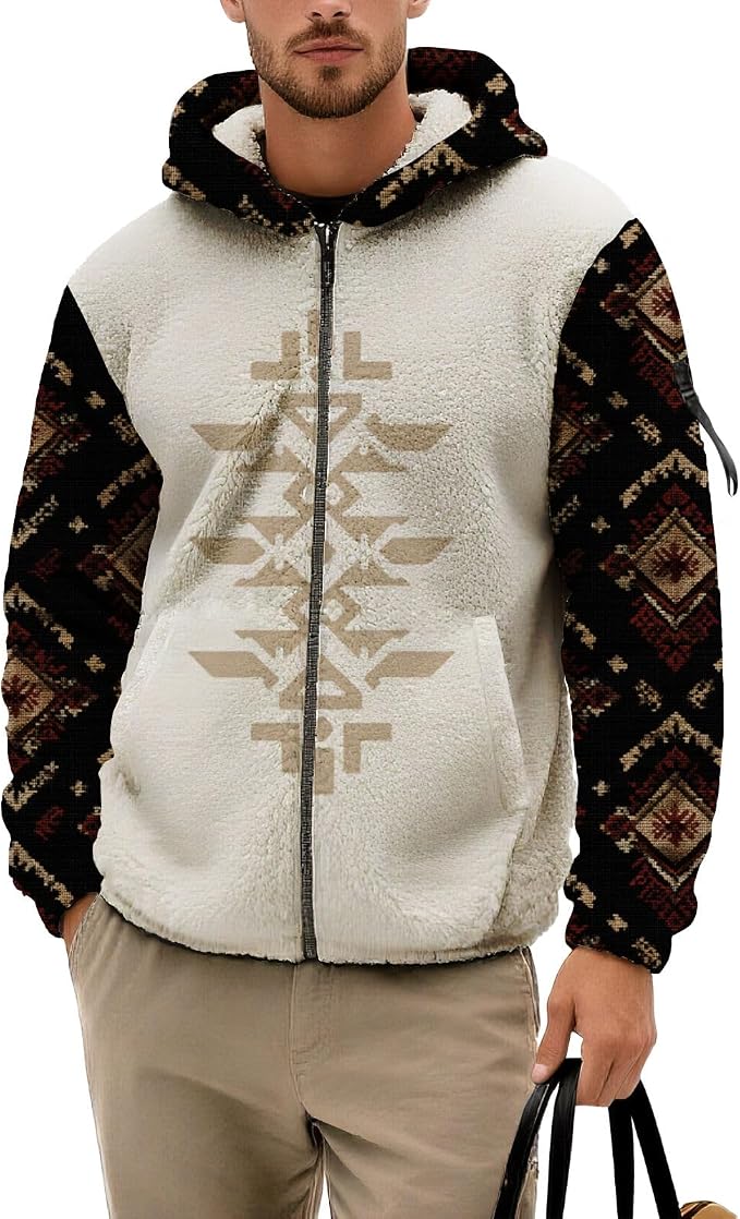 Mens Aztec Print Fleece Hoodie 19