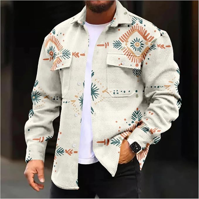 Mens Retro Aztec Ethnic Print Shirt Jacket 16