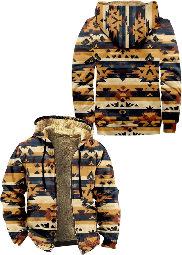 Retro Aztec Print Fleece Hooded Jacket 11