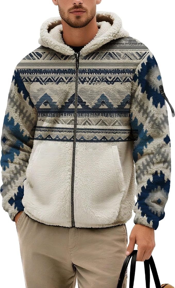 Mens Aztec Print Fleece Hoodie 18