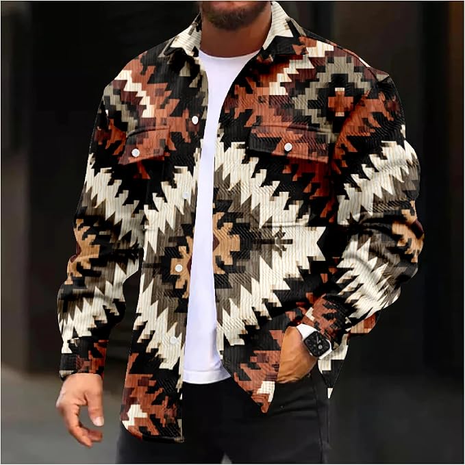 Mens Retro Aztec Ethnic Print Shirt Jacket 05