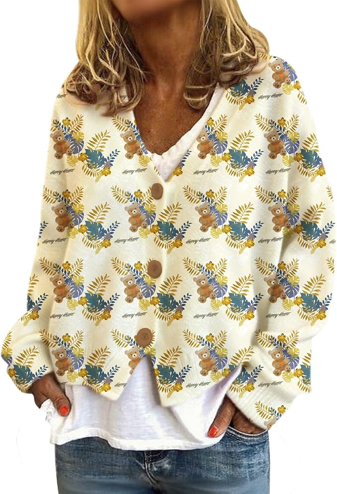 Womens Loose V-neck Cropped Cardigan 05