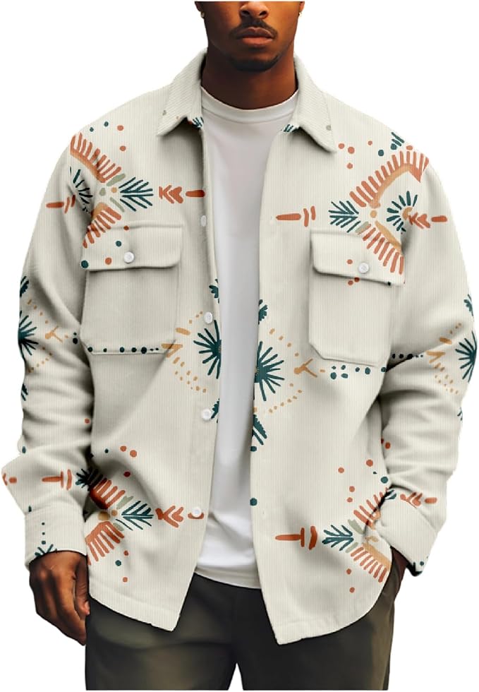 Mens Retro Aztec Ethnic Print Shirt Jacket 16