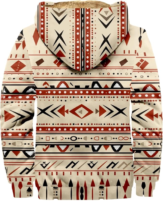 Retro Aztec Print Fleece Hooded Jacket 19