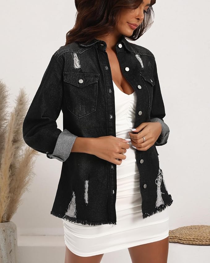 Distressed Black Jean Jacket