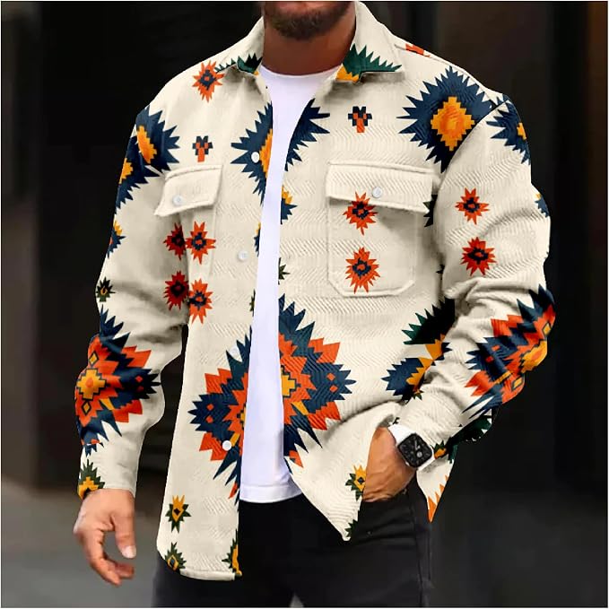 Mens Retro Aztec Ethnic Print Shirt Jacket 13
