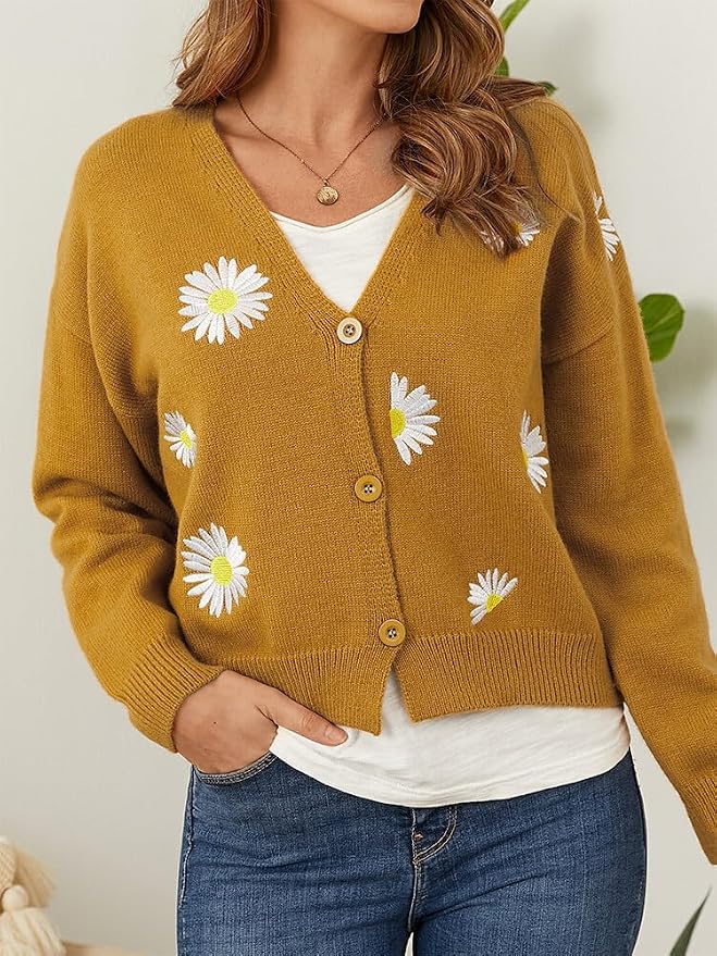 Daisy Floral Print Sweater Cardigan 02