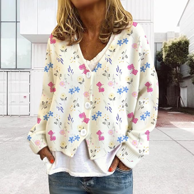 Womens Loose V-neck Cropped Cardigan 03