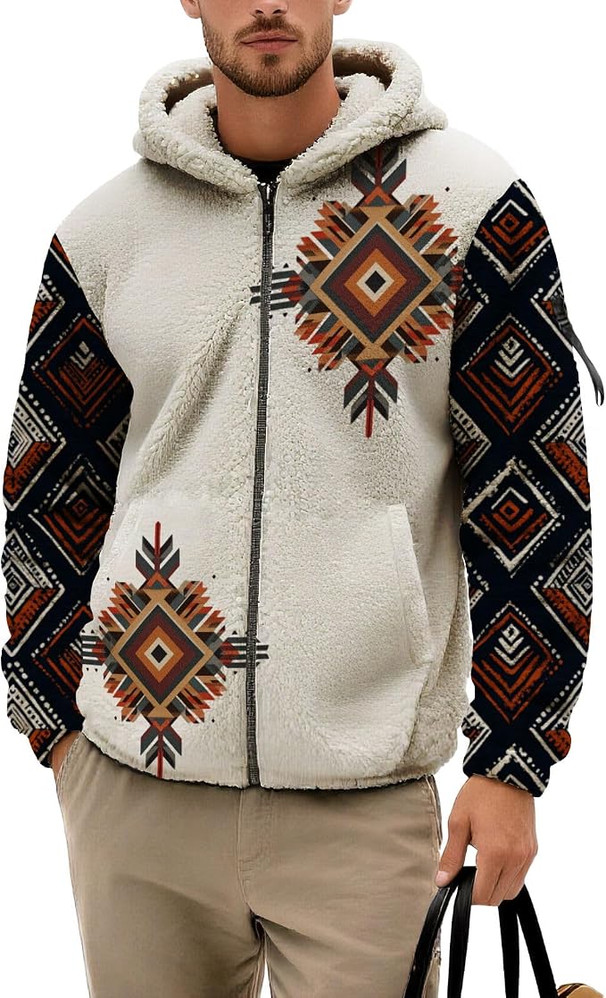Mens Aztec Print Fleece Hoodie 11