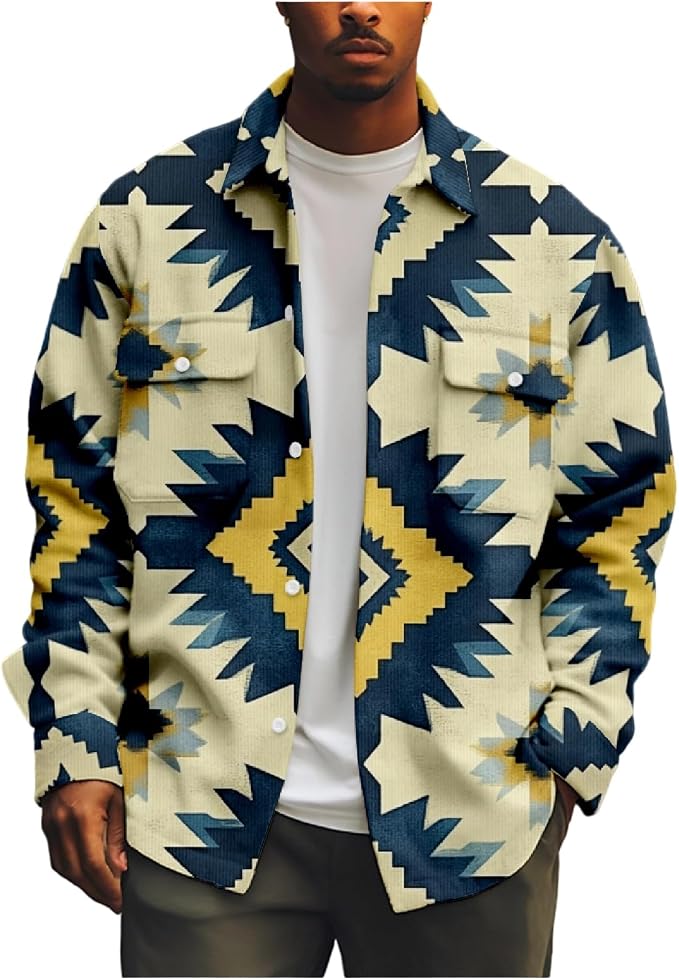 Mens Retro Aztec Ethnic Print Shirt Jacket 09