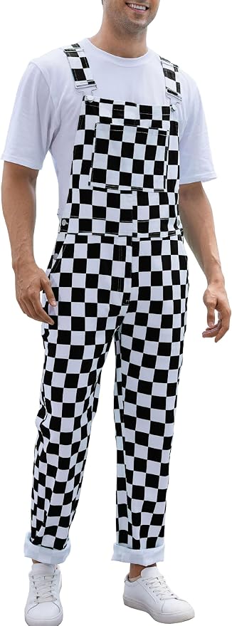 Mens Overalls - Black and White Checkered