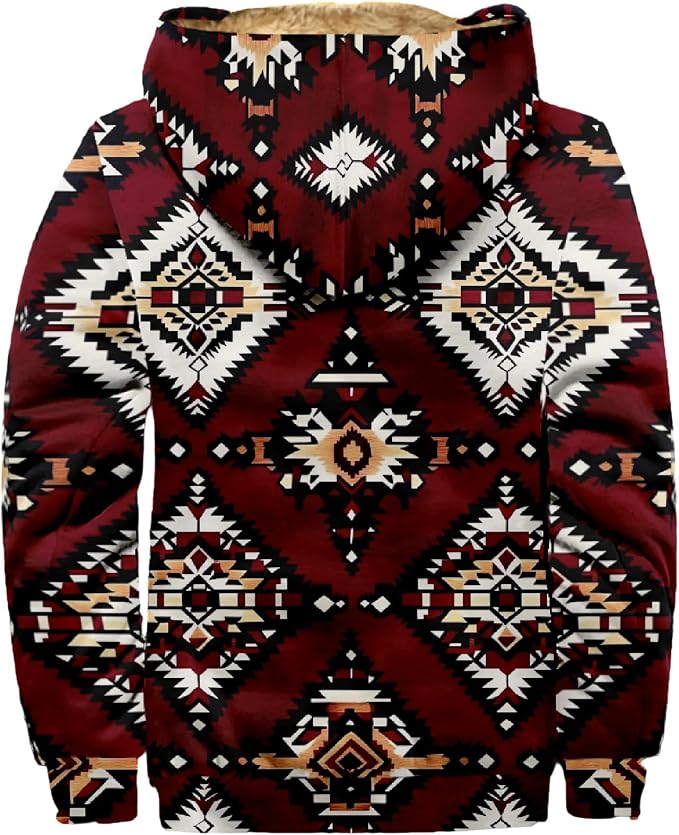 Retro Aztec Print Fleece Hooded Jacket 06