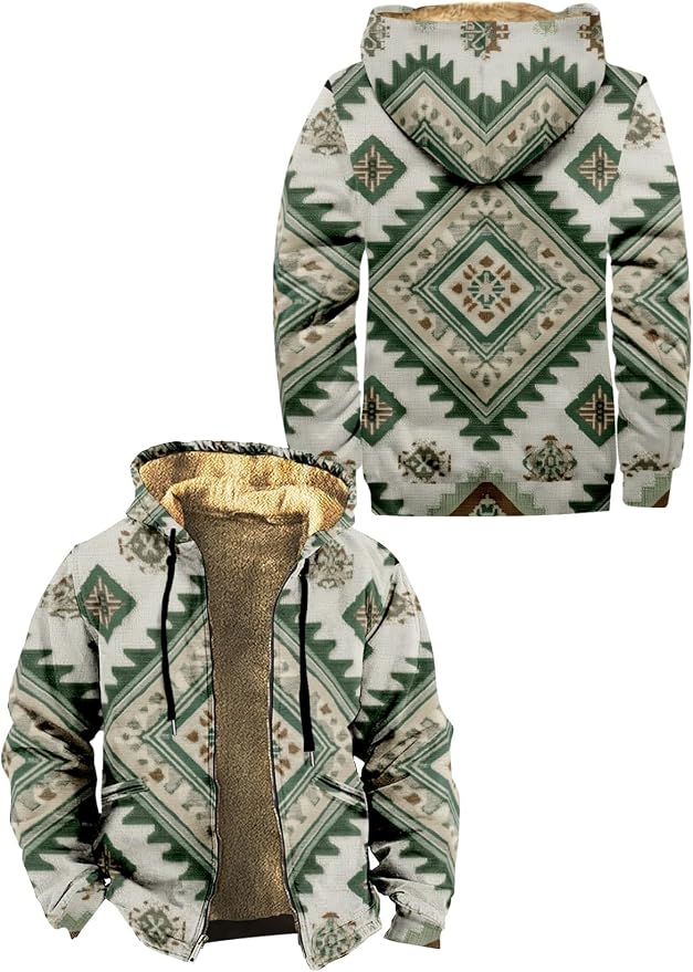 Retro Aztec Print Fleece Hooded Jacket 02