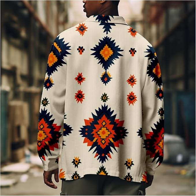 Mens Retro Aztec Ethnic Print Shirt Jacket 13