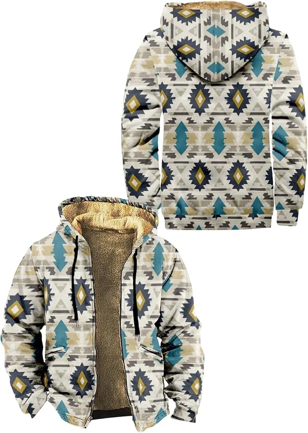 Retro Aztec Print Fleece Hooded Jacket 16