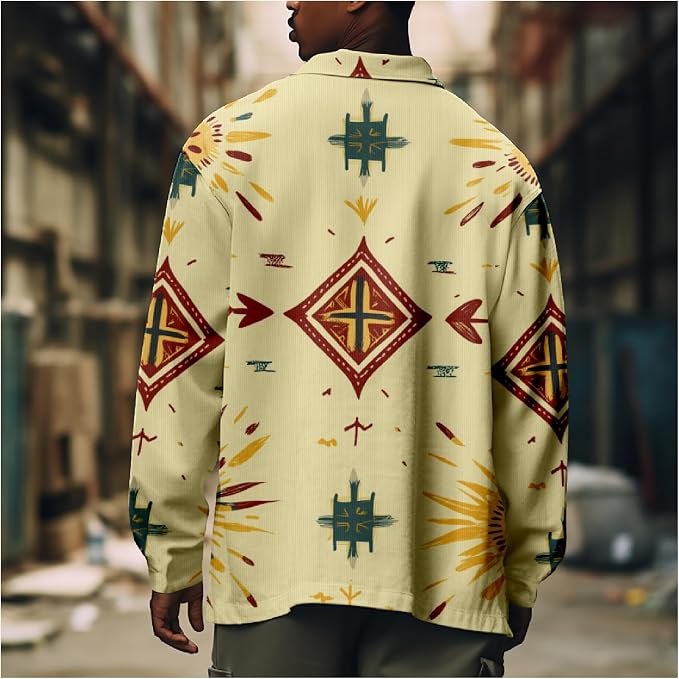 Mens Retro Aztec Ethnic Print Shirt Jacket 17