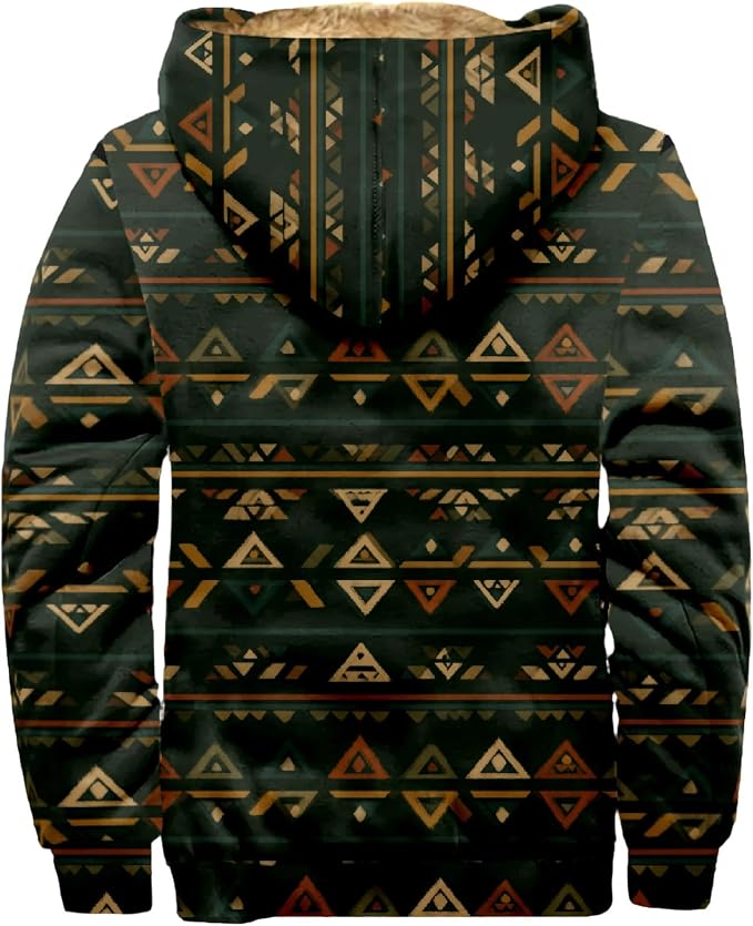 Retro Aztec Print Fleece Hooded Jacket 10